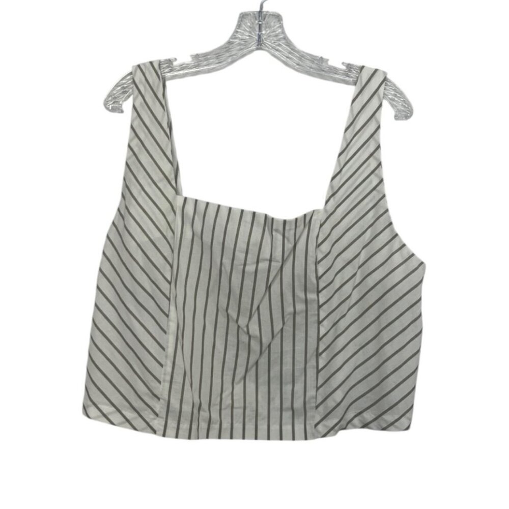 Maurices Sleeveless Smocked Back Shirt 1X Striped White Tan Summer New WOT